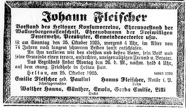 Todesanz. Johann Fleische1925-10-27_S.7